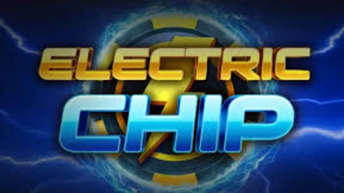 Tampilan visual neon dan simbol chip pada slot Electric Chip